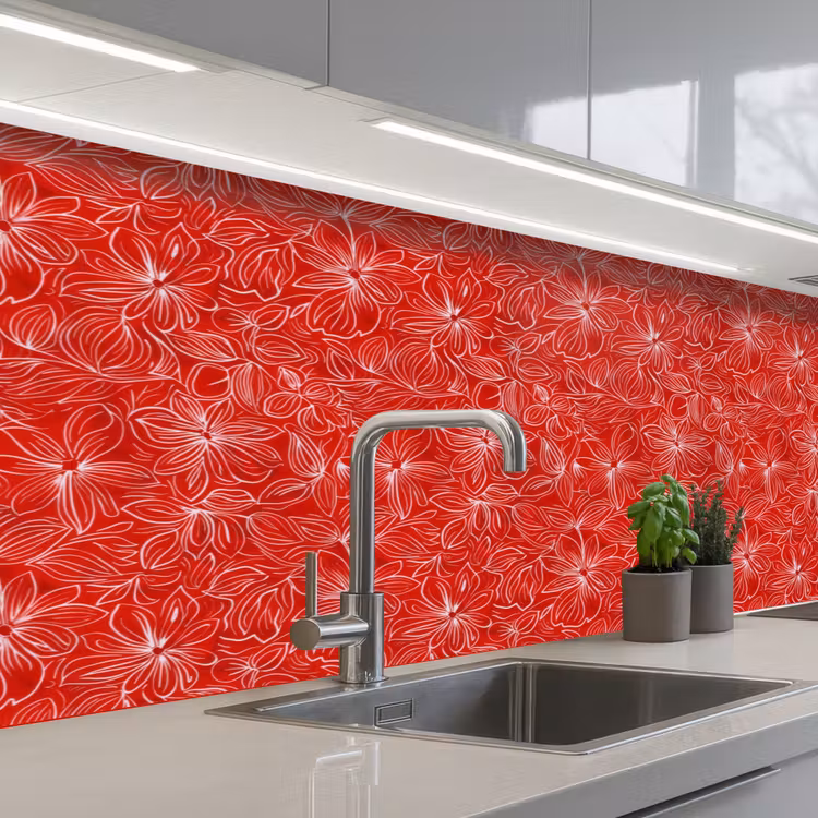 Keuken achterwand - Bloemen - Patroon - Rood — 2