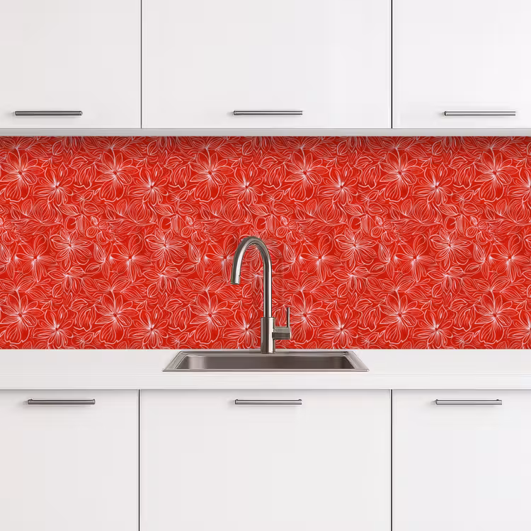 Keuken achterwand - Bloemen - Patroon - Rood — 4