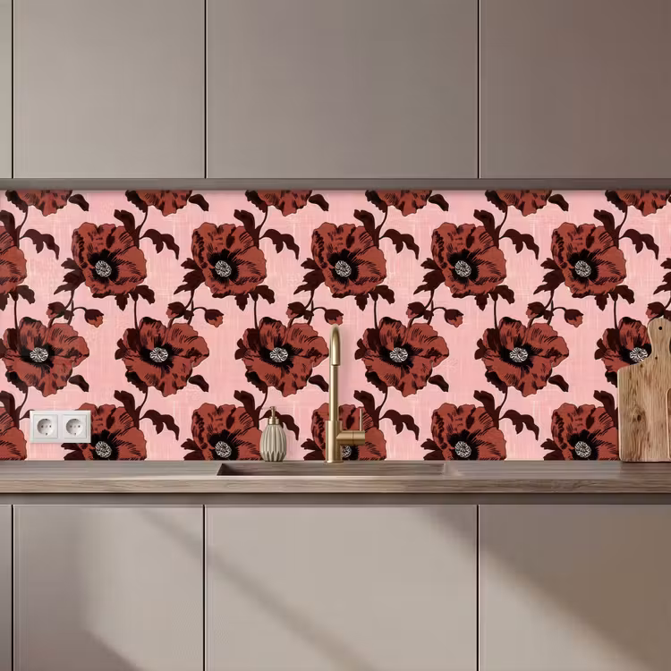 Keuken achterwand - Bloemen - Retro - Rood — 1