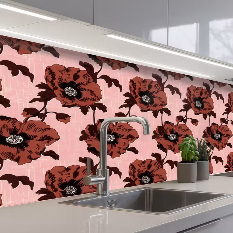 Keuken achterwand - Bloemen - Retro - Rood — 2