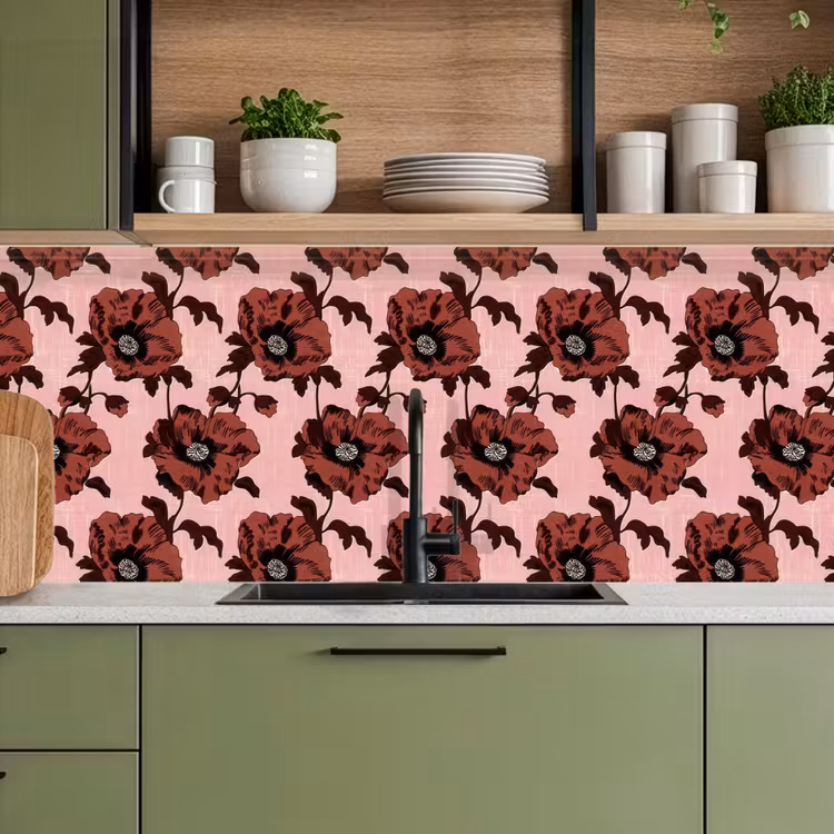 Keuken achterwand - Bloemen - Retro - Rood — 8