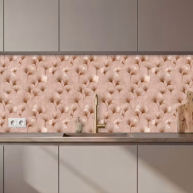Keuken achterwand - Ginkgo - Patroon - Roze — 1