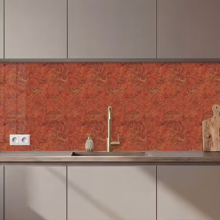 Keuken achterwand - Oosters - Bloemen - Terracotta — 1