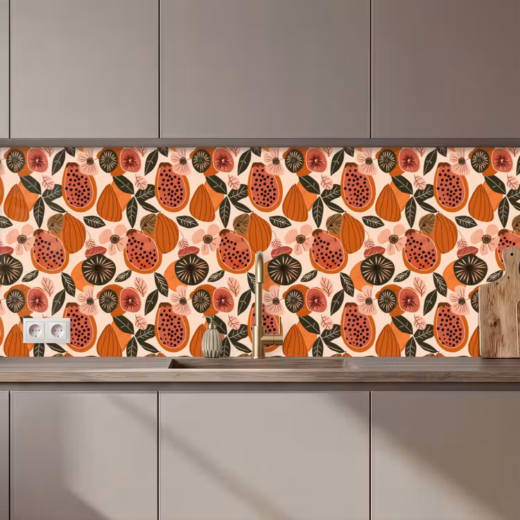 Keuken achterwand - Papaja - Bloesem - Oranje — 1