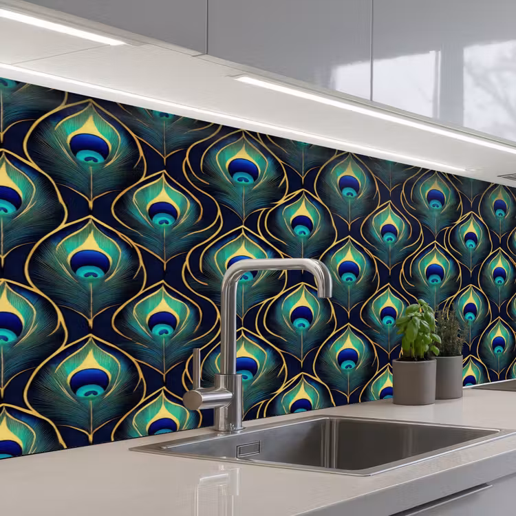Keuken achterwand - Pauw - Veren - Groen — 2