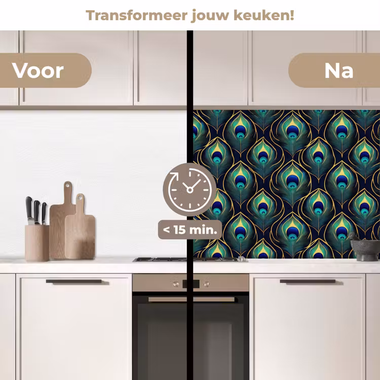 Keuken achterwand - Pauw - Veren - Groen — 3