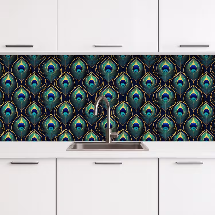 Keuken achterwand - Pauw - Veren - Groen — 4