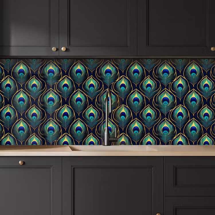 Keuken achterwand - Pauw - Veren - Groen — 6