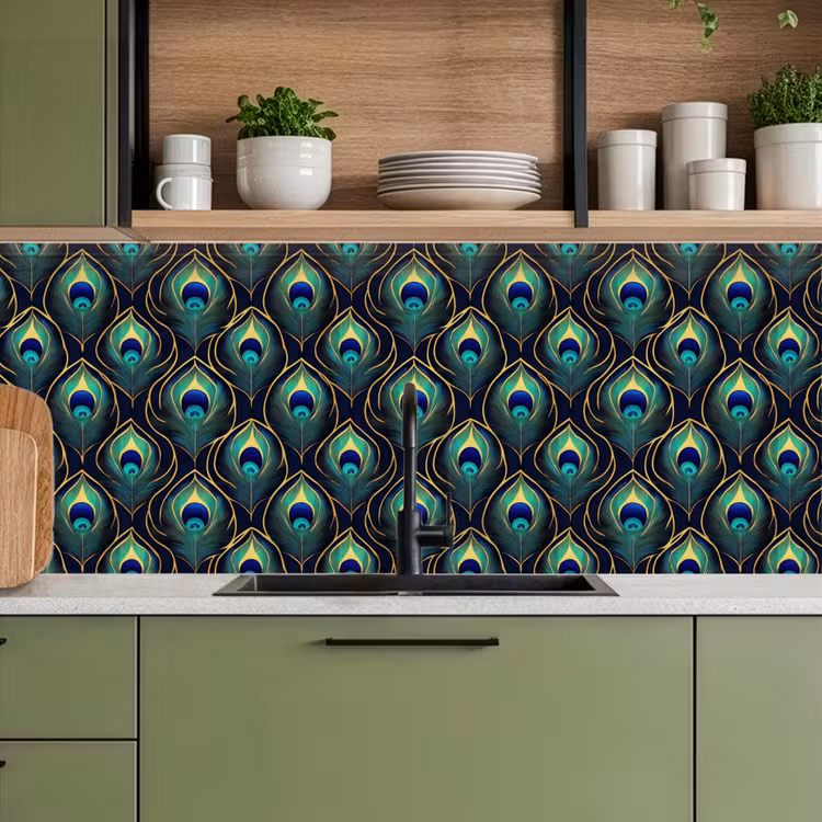 Keuken achterwand - Pauw - Veren - Groen — 8