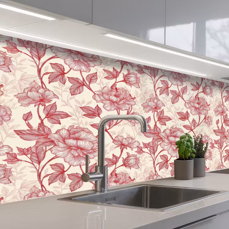 Keuken achterwand - Pioenrozen - Modern -  Rood — 2