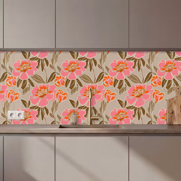 Keuken achterwand - Pioenrozen - Patroon - Roze — 1