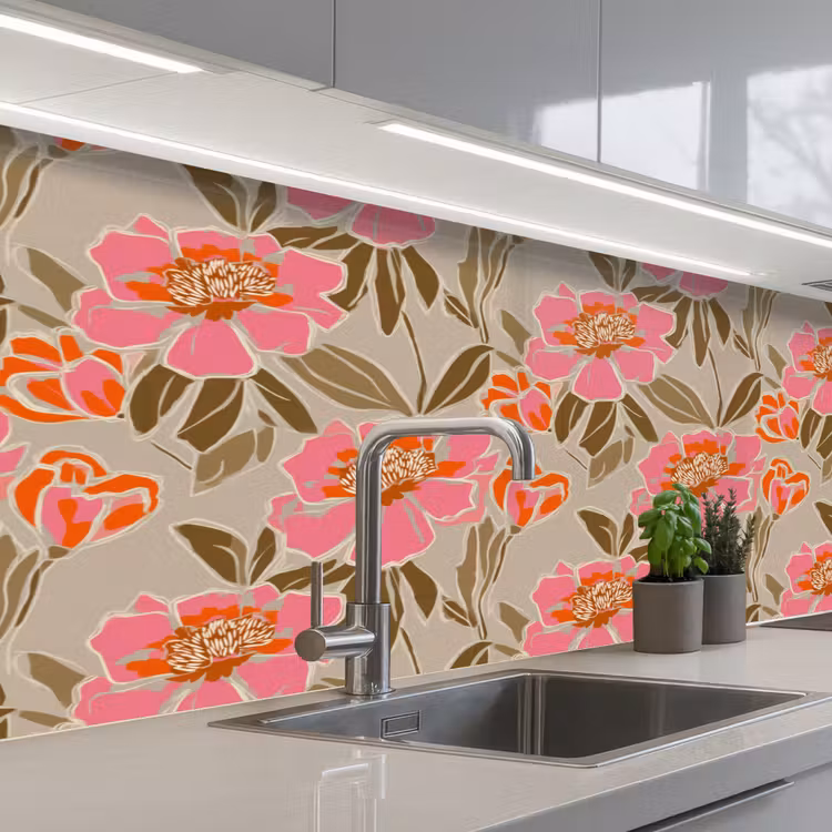 Keuken achterwand - Pioenrozen - Patroon - Roze — 2