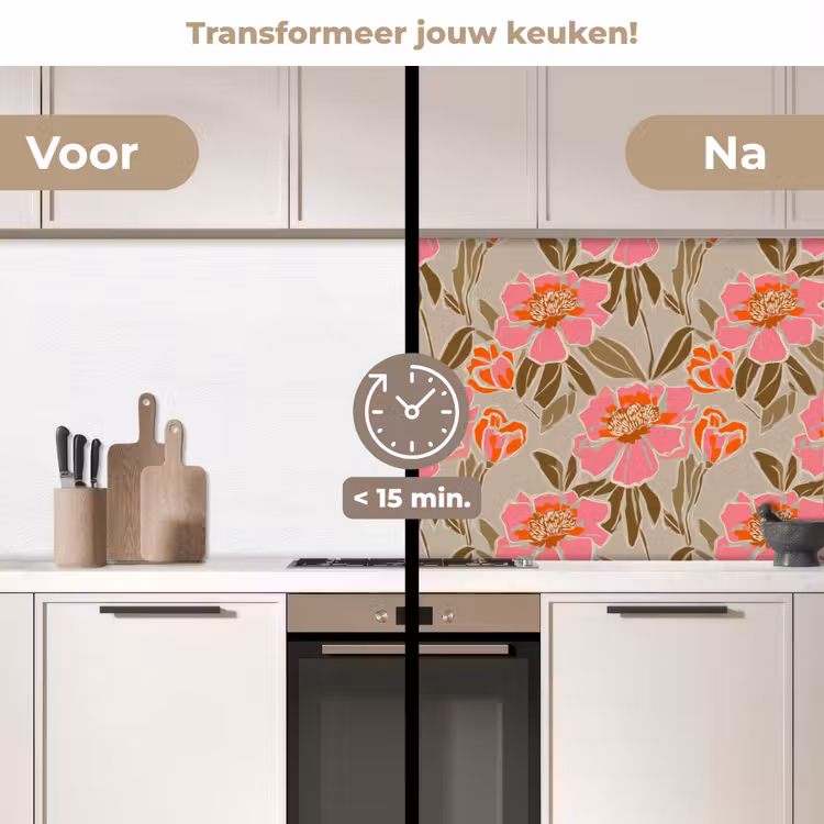 Keuken achterwand - Pioenrozen - Patroon - Roze — 3