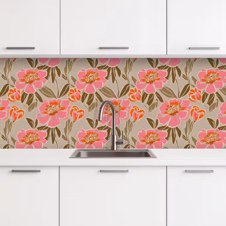 Keuken achterwand - Pioenrozen - Patroon - Roze — 4