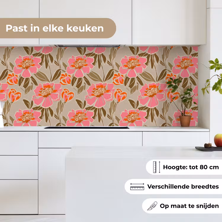 Keuken achterwand - Pioenrozen - Patroon - Roze — 7