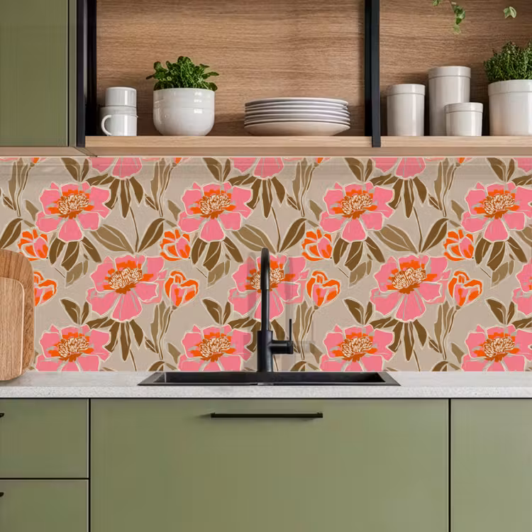 Keuken achterwand - Pioenrozen - Patroon - Roze — 8