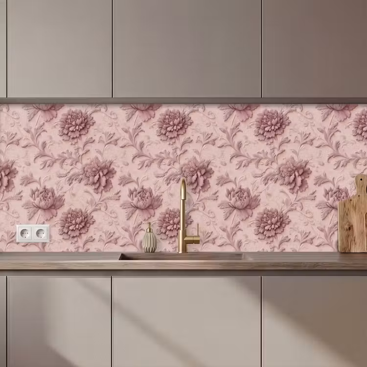 Keuken achterwand - Reliëf - Pioenrozen - Roze — 1