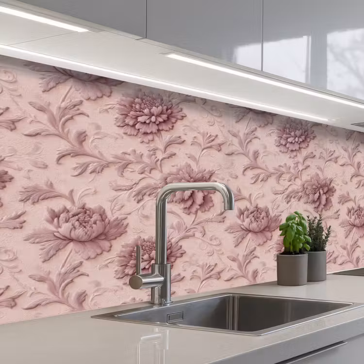 Keuken achterwand - Reliëf - Pioenrozen - Roze — 2