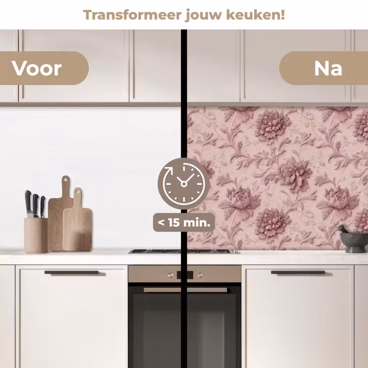 Keuken achterwand - Reliëf - Pioenrozen - Roze — 3