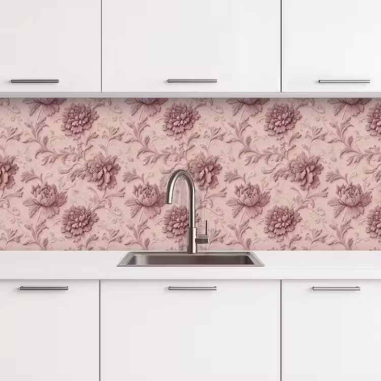Keuken achterwand - Reliëf - Pioenrozen - Roze — 4