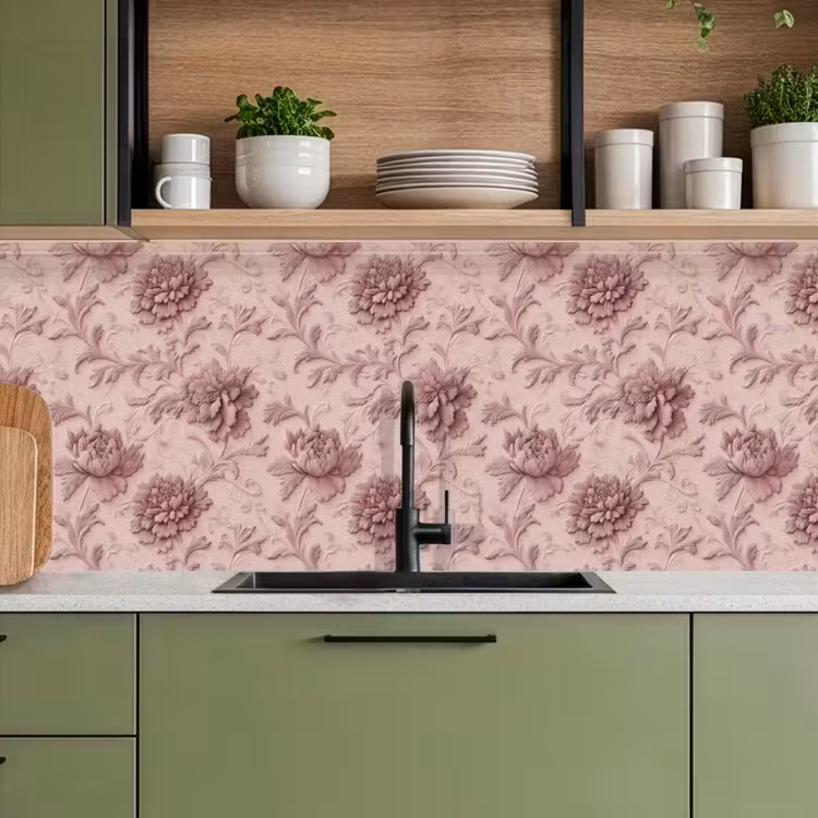 Keuken achterwand - Reliëf - Pioenrozen - Roze — 8
