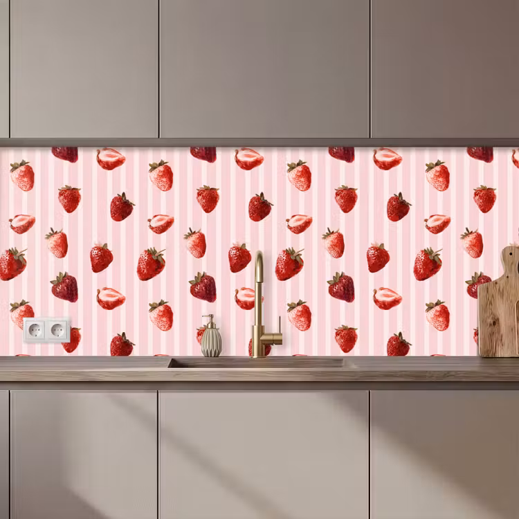 Keuken achterwand - Strepen - Aardbei - Roze — 1