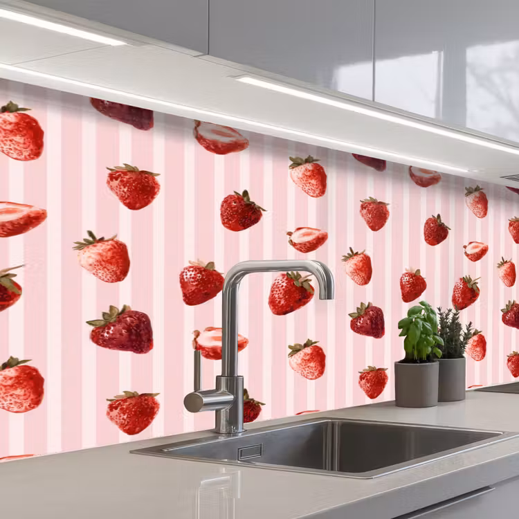 Keuken achterwand - Strepen - Aardbei - Roze — 2