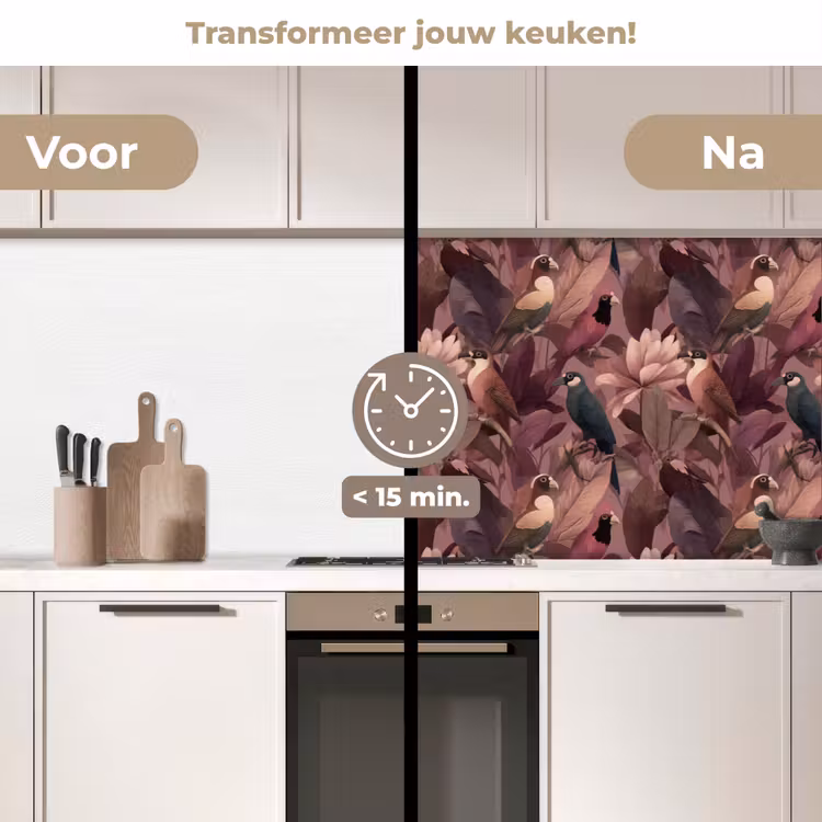 Keuken achterwand - Vogels - Bladeren - Roze — 3