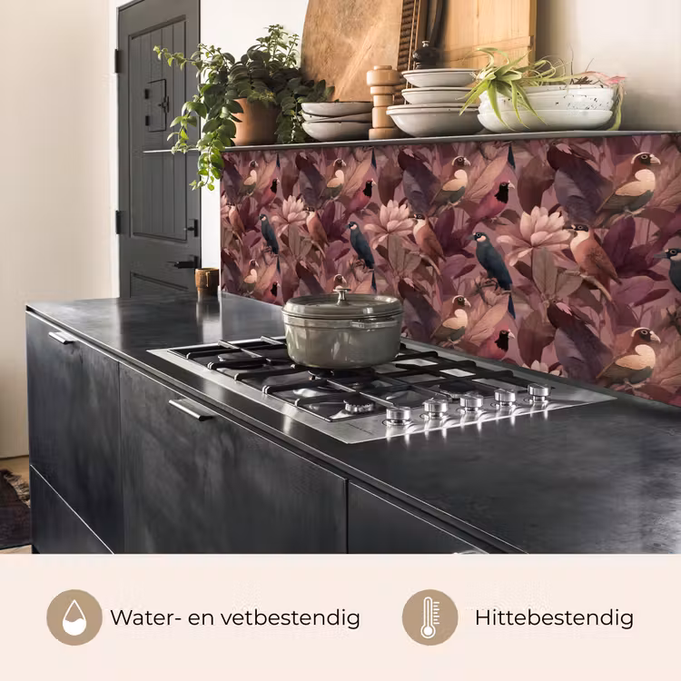 Keuken achterwand - Vogels - Bladeren - Roze — 5
