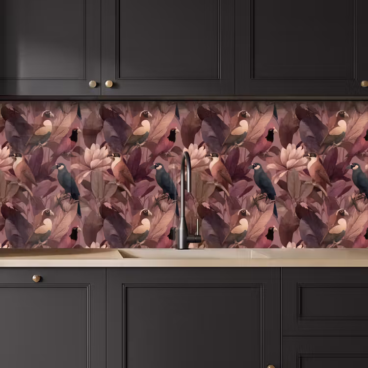 Keuken achterwand - Vogels - Bladeren - Roze — 6