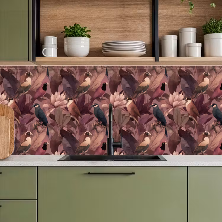 Keuken achterwand - Vogels - Bladeren - Roze — 8