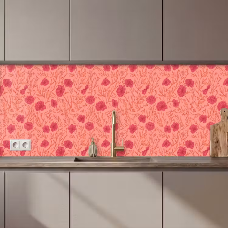 Keuken achterwand - Weidebloemen - Romantisch - Roze — 1