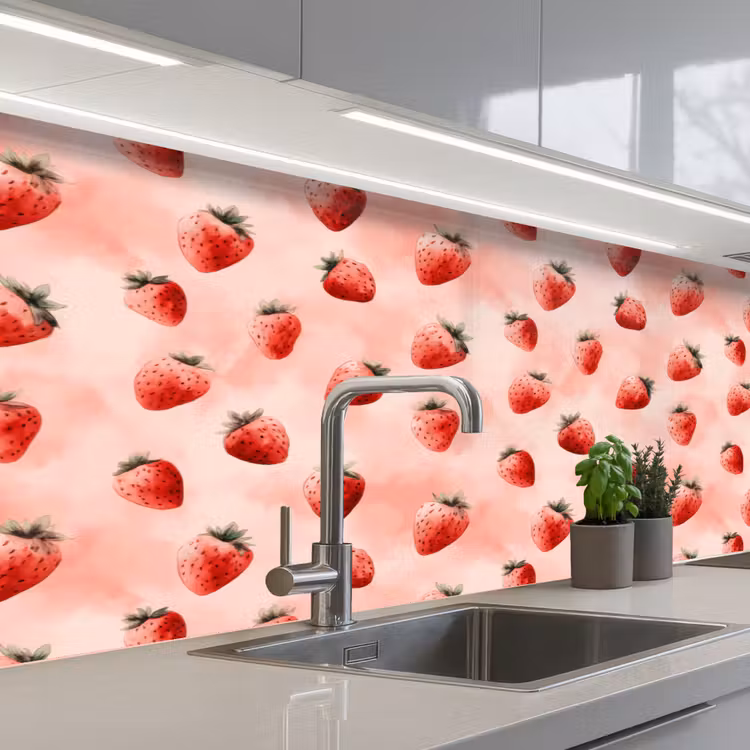 Keuken achterwand - Aardbei - Patroon - Roze — 2