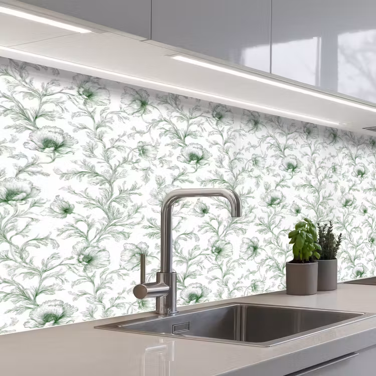 Keuken achterwand - Bloemen - Getekend - Groen — 2
