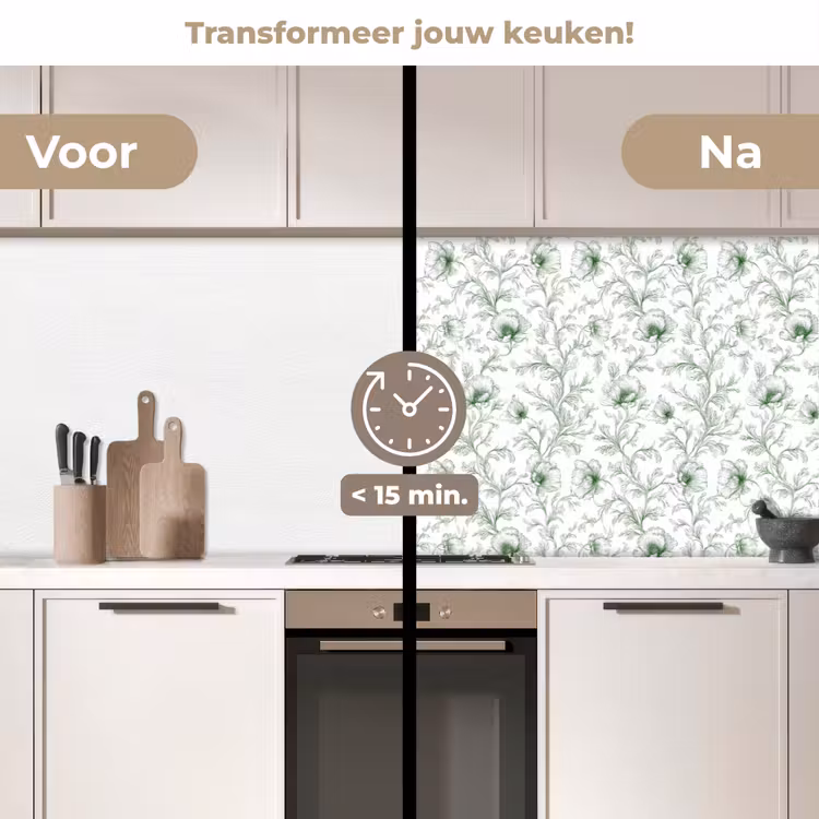Keuken achterwand - Bloemen - Getekend - Groen — 3