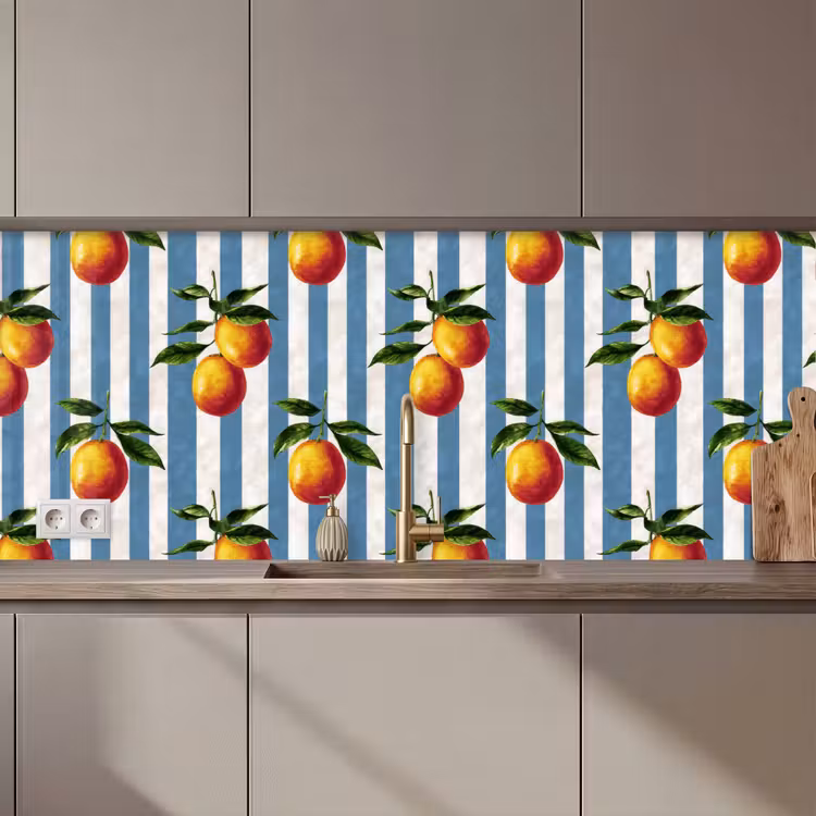 Keuken achterwand - Strepen - Citroen - Blauw — 1