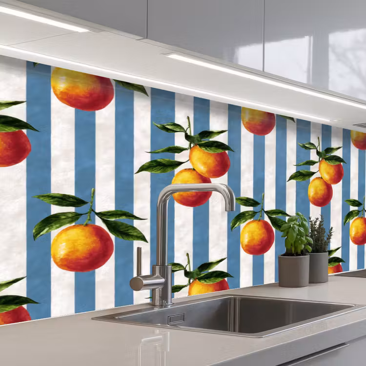 Keuken achterwand - Strepen - Citroen - Blauw — 2