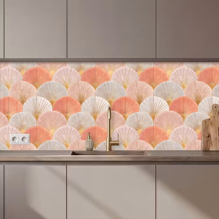 Keuken achterwand - Waaiers - Goud - Roze — 1