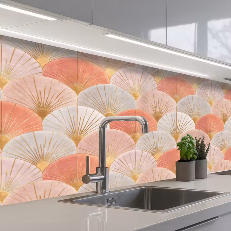 Keuken achterwand - Waaiers - Goud - Roze — 2