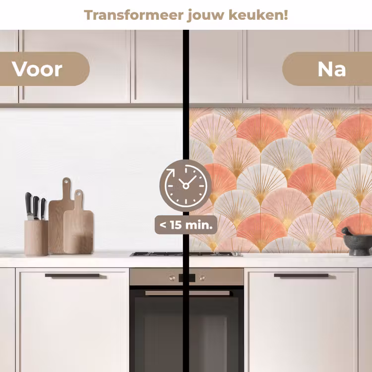 Keuken achterwand - Waaiers - Goud - Roze — 3