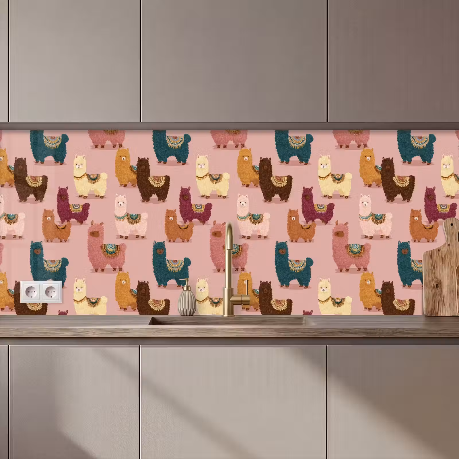 Keuken achterwand - Alpaca's - Patroon - Kleurrijk — 1