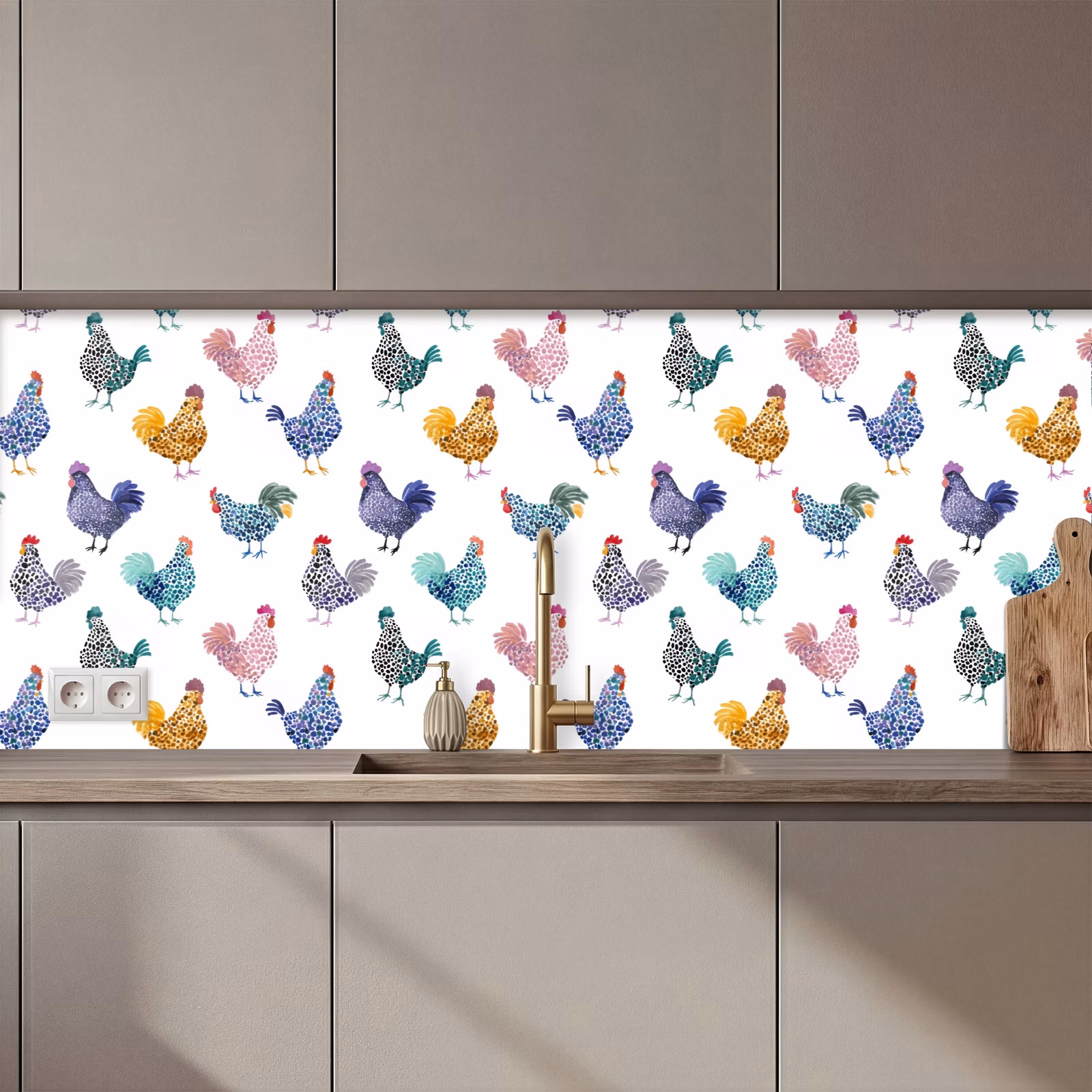 Keuken achterwand - Kippen -Aquarel - Kleurrijk — 1