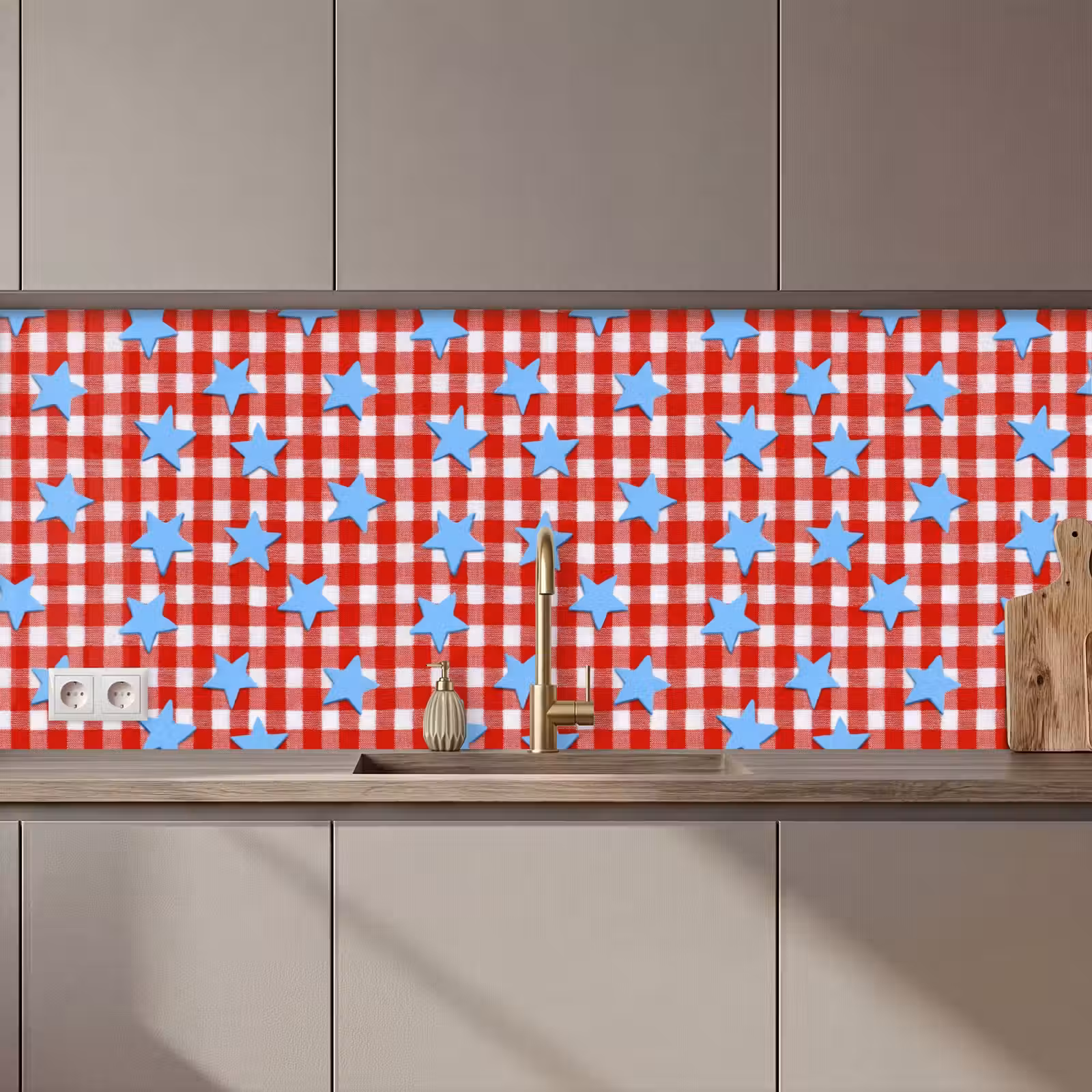 Keuken achterwand - Ruit - Sterren - Rood — 1