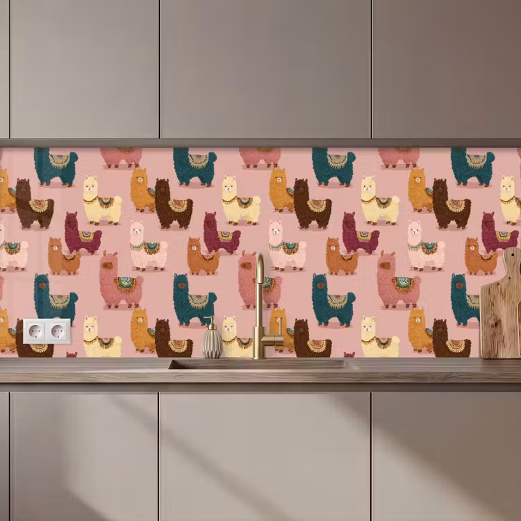 Keuken achterwand - Alpaca's - Patroon - Kleurrijk — 1