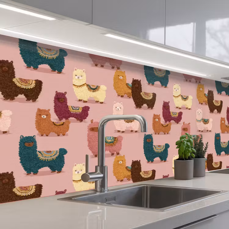 Keuken achterwand - Alpaca's - Patroon - Kleurrijk — 2