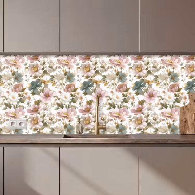Keuken achterwand - Bloemen - Patroon - Pastel — 1
