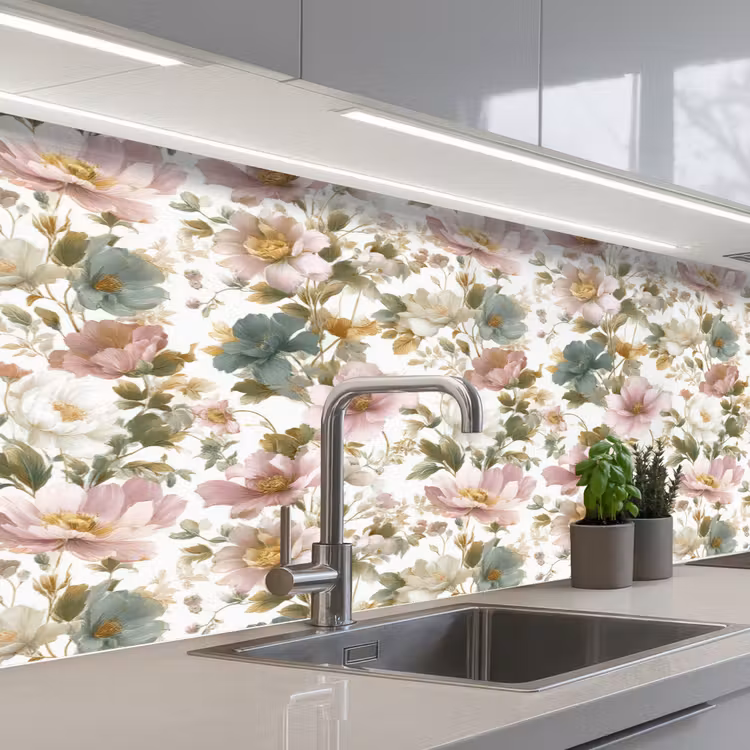 Keuken achterwand - Bloemen - Patroon - Pastel — 2