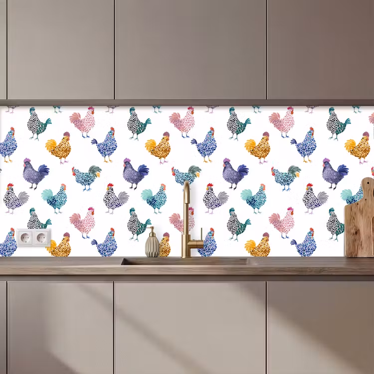 Keuken achterwand - Kippen -Aquarel - Kleurrijk — 1