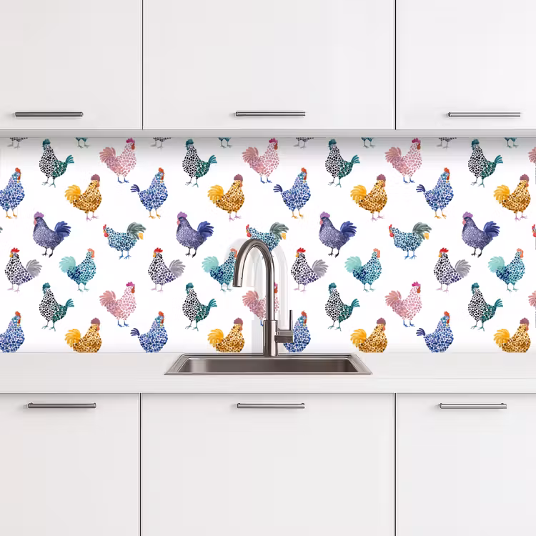 Keuken achterwand - Kippen -Aquarel - Kleurrijk — 4