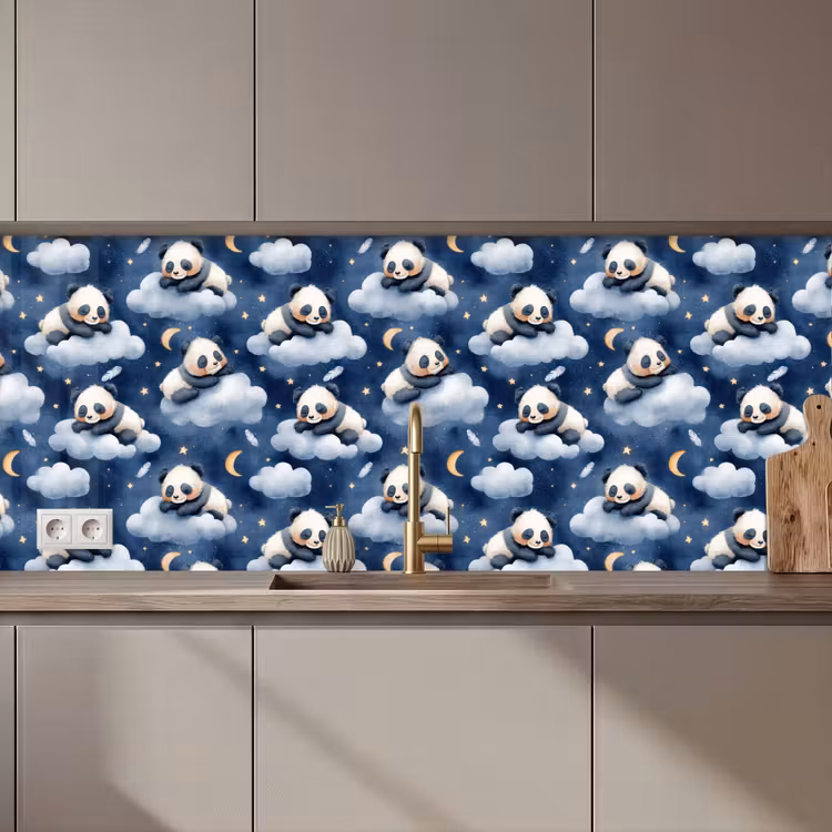 Keuken achterwand - Panda's - Slapen - Blauw — 1